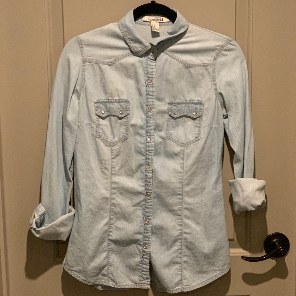 Forever 21 Button Up Denim Flannel-Size Medium